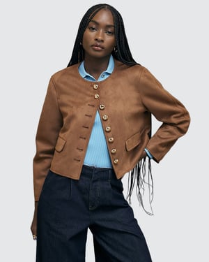 River Island Womens Trophy Jacket Brown Faux Suede Button Up
