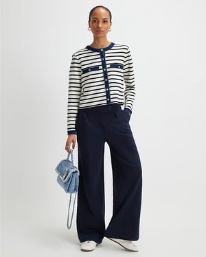 River Island Womens Wide Leg Trousers Navy Tailored