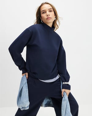 River Island Womens Top Navy Long Sleeve Funnel Neck