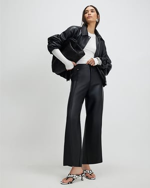 River Island Womens Cropped Trousers Black Faux Leather