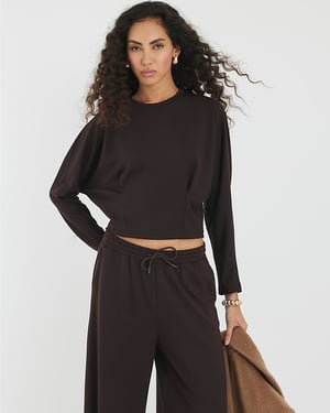 River Island Womens Sweatshirt Brown Premium Batwing Sleeve