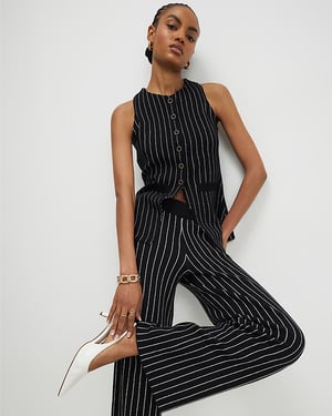 River Island Womens Waistcoat Black Pinstripe Longline