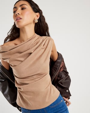 River Island Womens Drape Top Beige Faux Suede Sleeveless