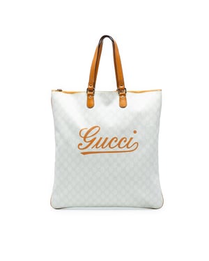 Pre-owned Gg Supreme Heritage Logo Flat Zip Tote