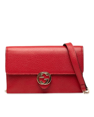 Pre-owned Leather Interlocking G Dollar Wallet On Chain