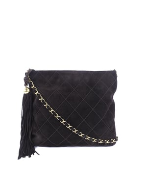 Pre-owned Quilted Suede Tassel Crossbody