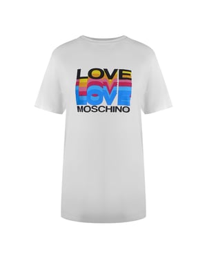 Love Moschino Vit T-shirt Stor Färgglad Love Logotyp