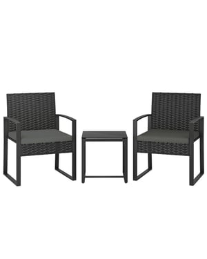 4goodz Rotan tuinset 3-delig afneembare zitkussen en tafel zwart/