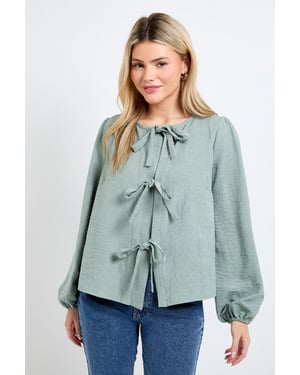 Tie Front Blouson Sleeve Blouse