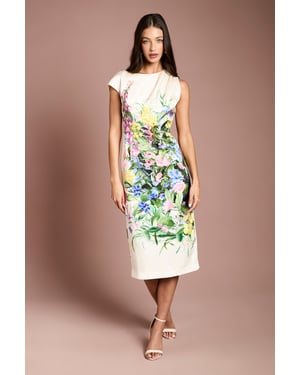 Floral Printed Satin Pencil Dress