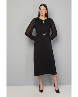 Ponte A-line Midi Dress With Chiffon Sleeves