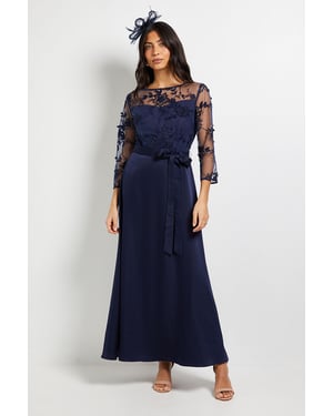 Occasion Satin And Mesh Overlay Maxi Dress