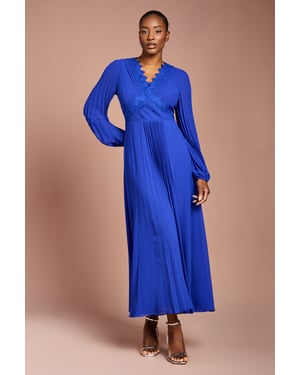 Pleat Detail Lace Trim Maxi Dress