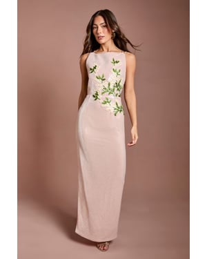 Floral Applique Sequin Maxi Dress