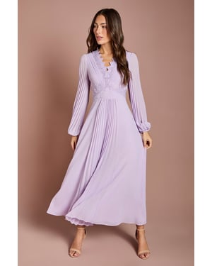 Pleat Detail Lace Trim Maxi Dress