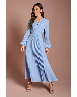 Pleat Detail Lace Trim Maxi Dress