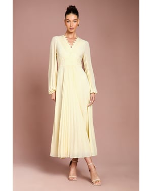 Pleat Detail Lace Trim Maxi Dress