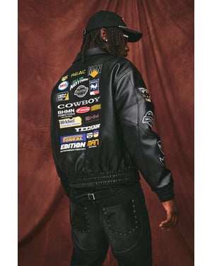 Boxy Fit PU Rodeo Applique Badge Varsity Bomber Jacket