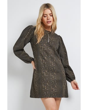Leopard Zip Front Denim Mini Dress