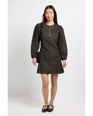 Petite Leopard Zip Front Denim Mini Dress
