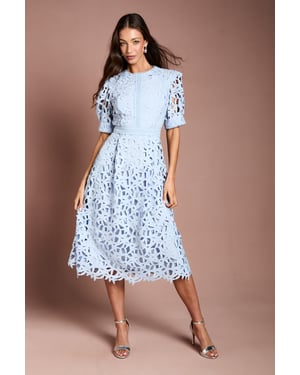 Short Sleeve Lace Midi Dress