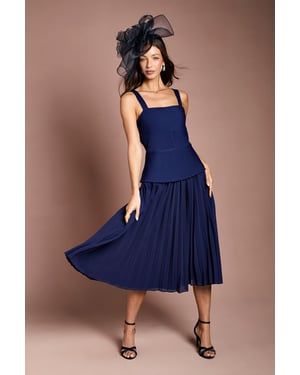 Bandage Bodice Midi Dress With Pleated Skirt