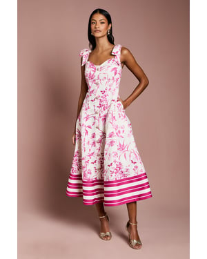 Petite Cotton Twill Panelled Fit And Flare Midi Dress