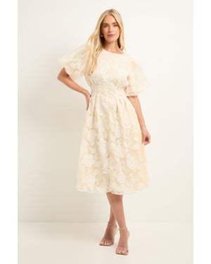 Petite Floral Burn Out Puff Sleeve Midi Dress