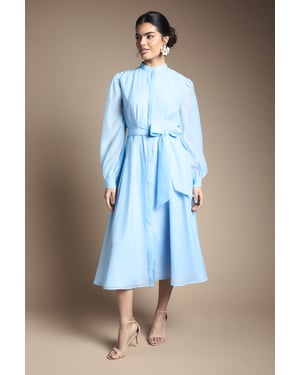 Textured Organza Midi Shirt Dress