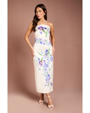 Placement Print Floral Bandeau Pencil Maxi Dress