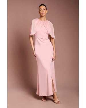 Cape Sleeve Ruched Detail Maxi Dress