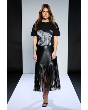 Runway 1.8.1.8 Faux Leather Fringe Skirt