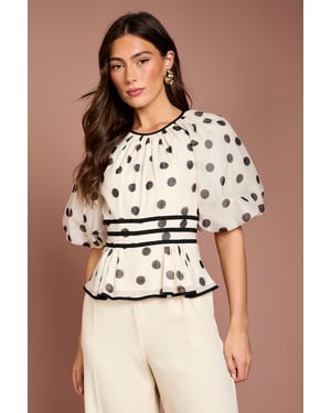 Puff Sleeve Polka Dot 2 In 1 Jumpsuit