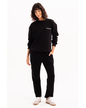 JUSTEVER Crew Neck Geborduurd Opgestikt Fleece Binnenkant Zwart Dames Sweatshirt - Rigil