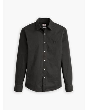 Mens Jet Black Long Sleeve Battery Slim Shirt