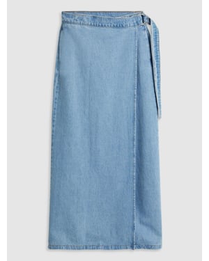 Womens Wrapped In Blue Column Wrap Skirt