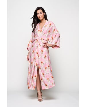 Caroline Tensen Islay Kimono Jurk Lichtroze / Multi