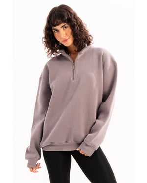 JUSTEVER Oversize Fit Stand Collar Halv Dragkedja Upphöjd Grå Damtröja - Cass