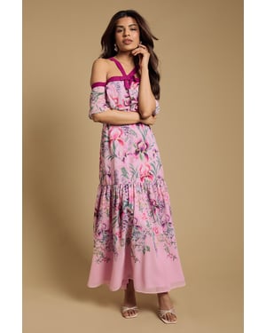 Petite Bow Detail Halter Neck Bardot Dress
