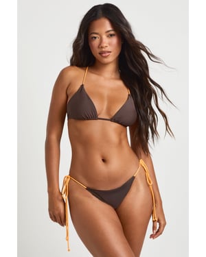 Gold Trim Rope Detail Plunge Top And Tie Side Bikini Bottom