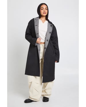 Checked Oversized Reversible Midi Trench Jacket