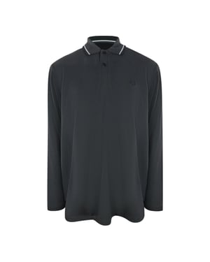 Fred Perry Witte Polo Met Dubbele Kraag En Lange Mouwen In Antracietgrijs