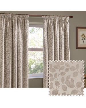 Wylder Grace Leaf Jacquard Fully Lined Pencil Pleat Curtain Pair, Natural