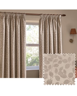 Wylder Grace Leaf Jacquard Fully Lined Pencil Pleat Curtain Pair, Taupe