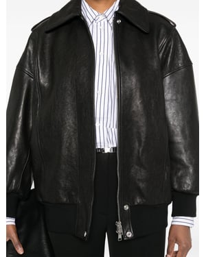 Black Leather Jacket With Epaulettes