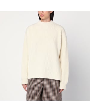 Witte Geribde Crewneck Trui