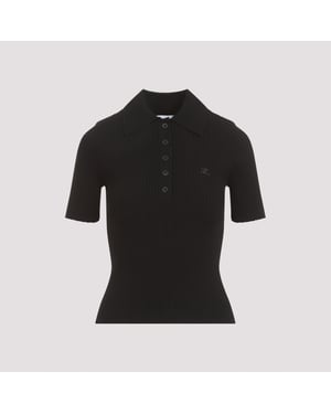 Svart viskosblandning polo t-shirt