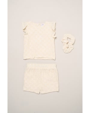 Textured Top, Shorts and Scrunchie Outfit Set