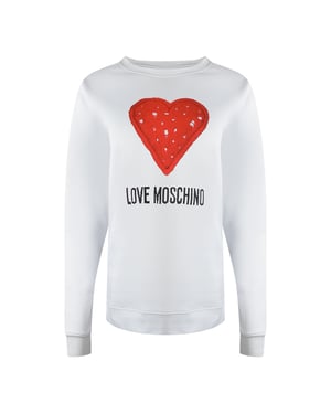 Love Moschino Large Red Heart Logo White Sweatshirt