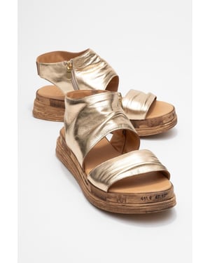 Lunas Leer Side-Zip Plat Hak Sandaal